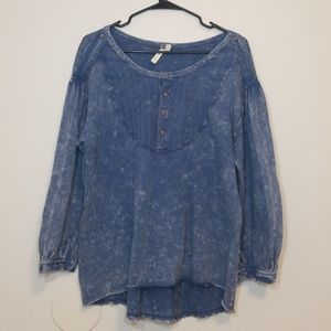 Free people Blue Faux Denim Shirt